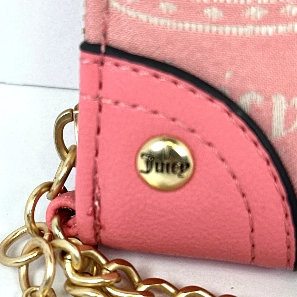 Juicy Couture Crown Wallet Wristlet Pink Gold Chain Scotty Dog Y2K Coquette NWT